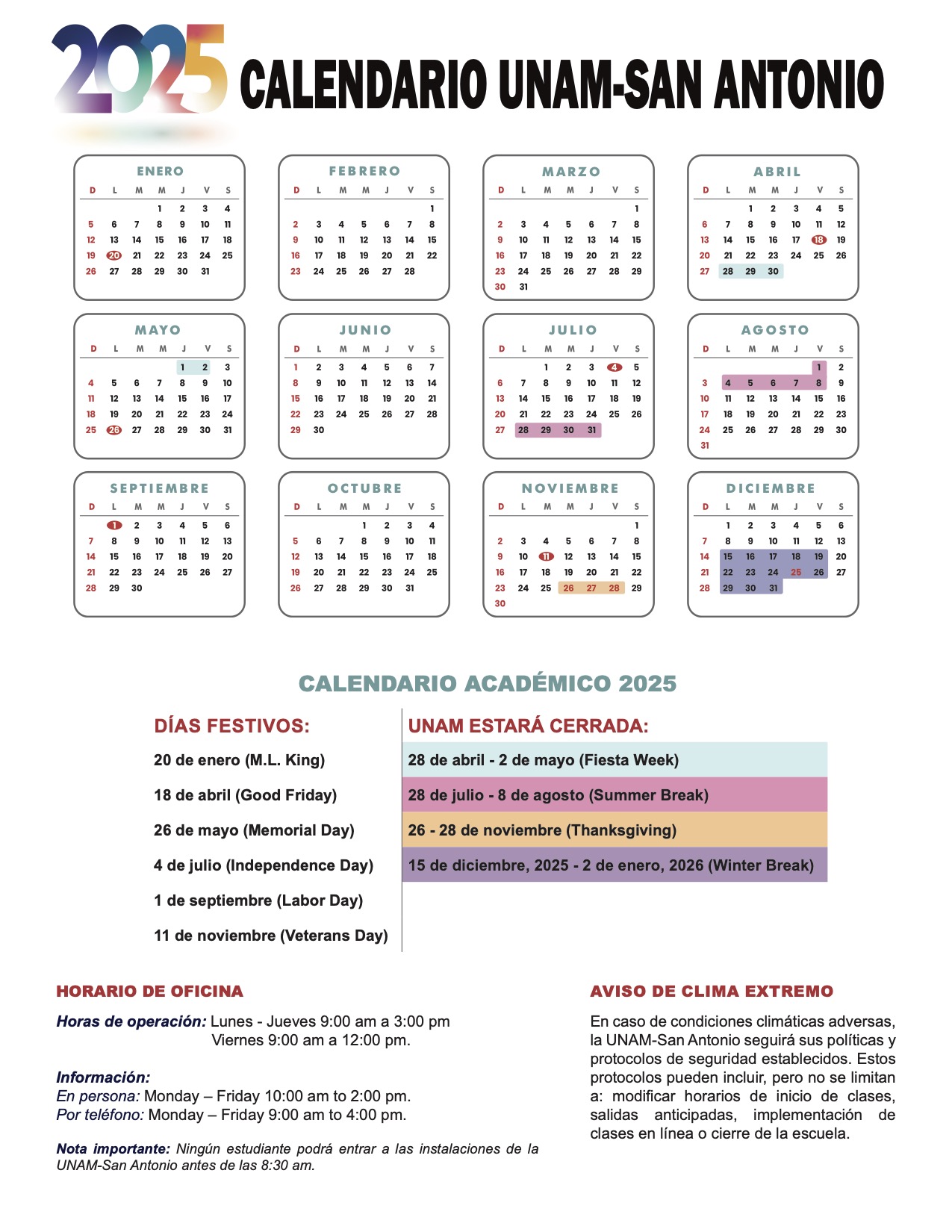 Calendar UNAM San Antonio Texas Calendar UNAM San Antonio Texas